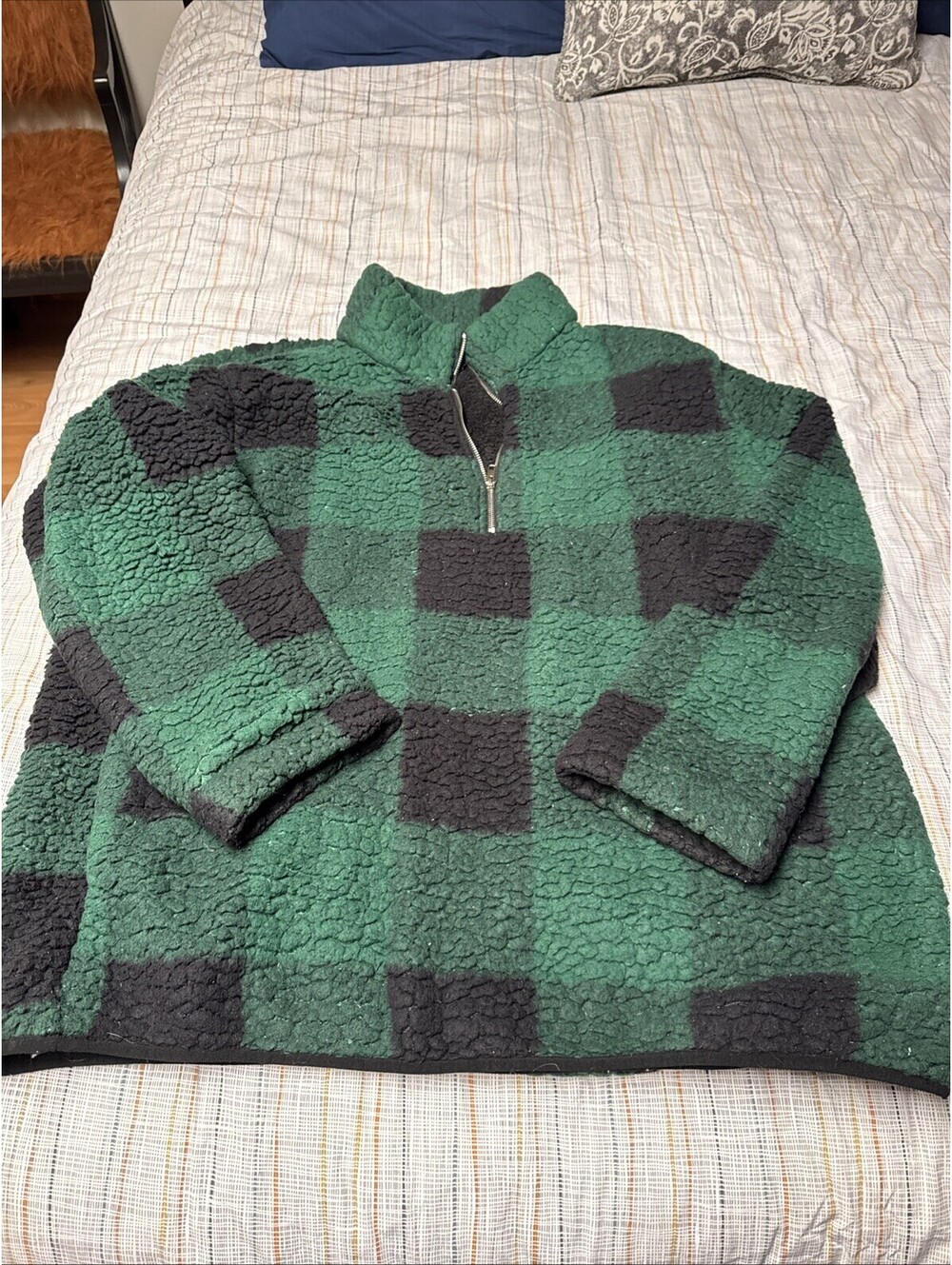 Amazon Fashion Green & Black Buffalo Plaid Shearling Jacket Women’s 2XL